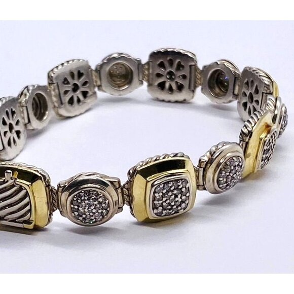 David Yurman Sterling Silver and 18k Yellow Gold Albion Station Diamond Bracelet - Picture 2 of 14